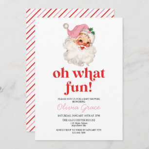 Retro Pink Santa oh what fun Baby Shower Invitation