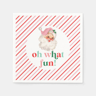 Retro Pink Santa Oh What Fun Napkin