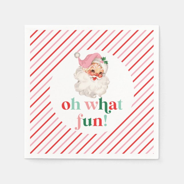 Retro Pink Santa Oh What Fun Napkin (Front)