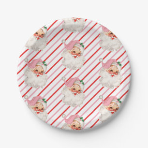 Retro Pink Santa Oh What Fun Paper Plate