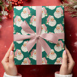 Retro Pink Santa on Green Christmas Wrapping Paper<br><div class="desc">Retro vintage Santa Claus on a bold evergreen green background wearing a powder pink blush coloured hat.</div>