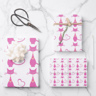 Retro Pink Sculpture Cat Art Deco Theme Wrapping Paper Sheet