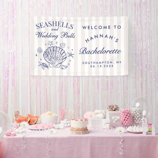 Retro Pink Seashells & Wedding Bells Bachelorette  Banner (Party)