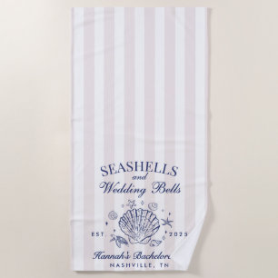 Retro Pink Seashells & Wedding Bells Bachelorette  Beach Towel