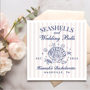 Retro Pink Seashells & Wedding Bells Bachelorette Napkin