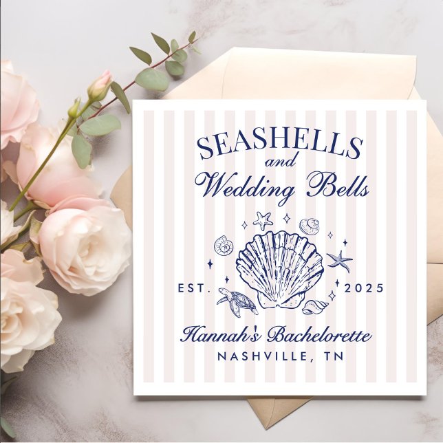 Retro Pink Seashells & Wedding Bells Bachelorette  Napkin (Creator Uploaded)