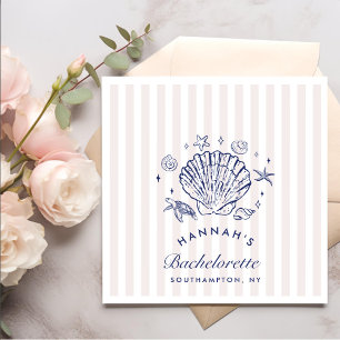 Retro Pink Seashells & Wedding Bells Bachelorette Napkin