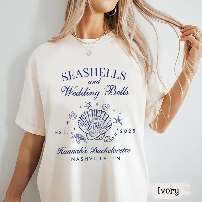 Retro Pink Seashells & Wedding Bells Bachelorette  T-Shirt (Creator Uploaded)