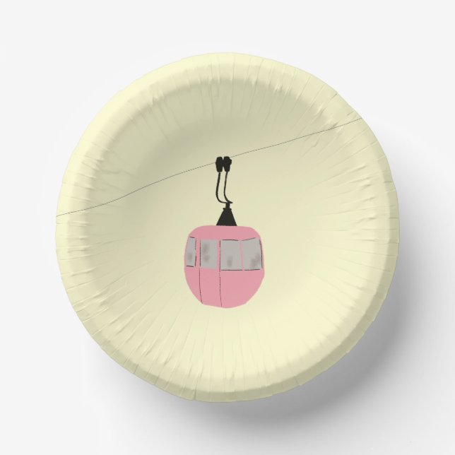 Retro Pink Ski Gondola Lift Skiers Cream Paper Plate (Front)