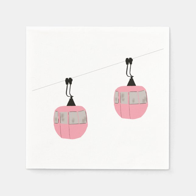 Retro Pink Ski Gondola Lift Skiers Napkin (Front)