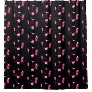 Retro Pink Skull Cocktails Shower Curtain