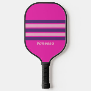 Retro Pink Sky Across Striping with Name Pickleball Paddle
