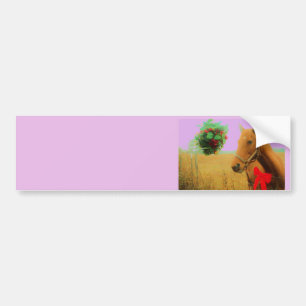 Retro pink sky Christmas Horse Bumper Sticker