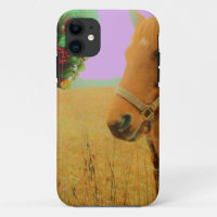 Retro pink sky Christmas Horse