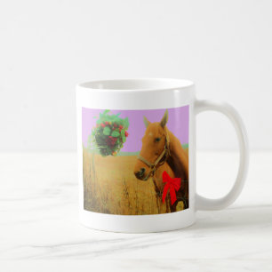 Retro pink sky Christmas Horse Coffee Mug