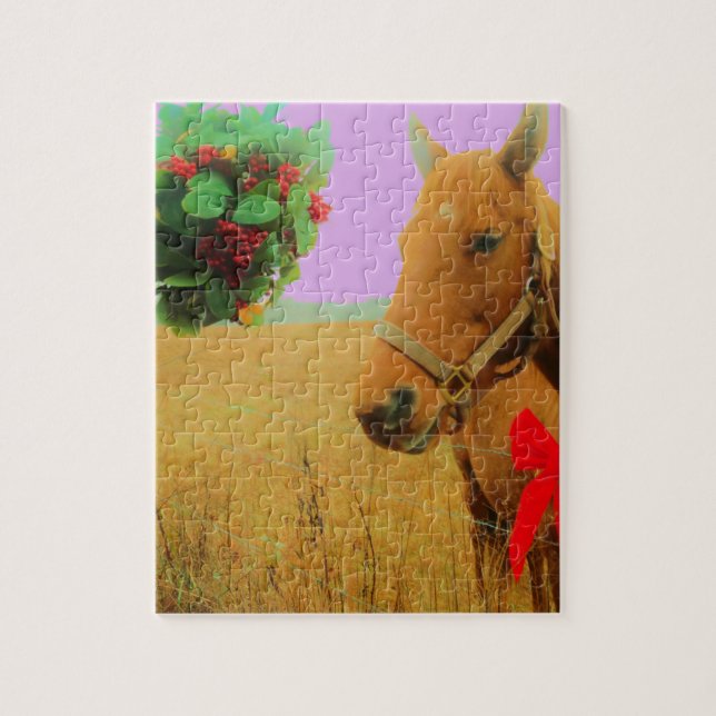 Retro pink sky Christmas Horse Jigsaw Puzzle (Vertical)