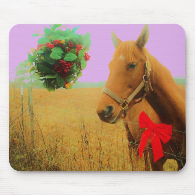 Retro pink sky Christmas Horse Mouse Pad (Front)