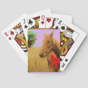 Retro pink sky Christmas Horse Playing Cards
