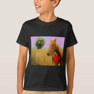 Retro pink sky Christmas Horse T-Shirt