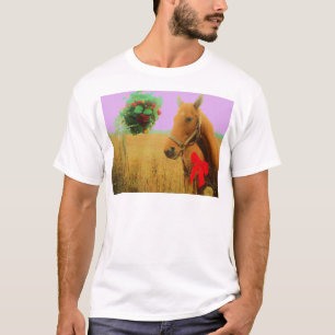 Retro pink sky Christmas Horse T-Shirt