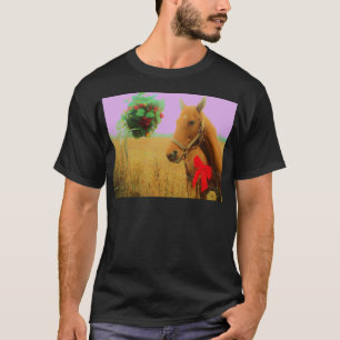 Retro pink sky Christmas Horse T-Shirt