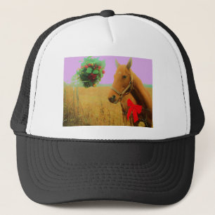 Retro pink sky Christmas Horse Trucker Hat