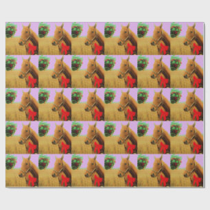 Retro pink sky Christmas Horse Wrapping Paper