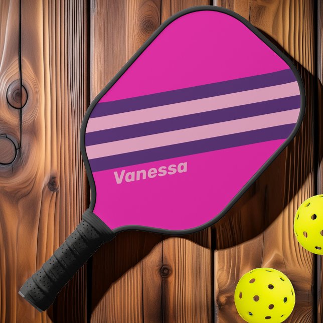 Retro Pink Sky Stripes with Name Pickleball Paddle (Creator Uploaded)