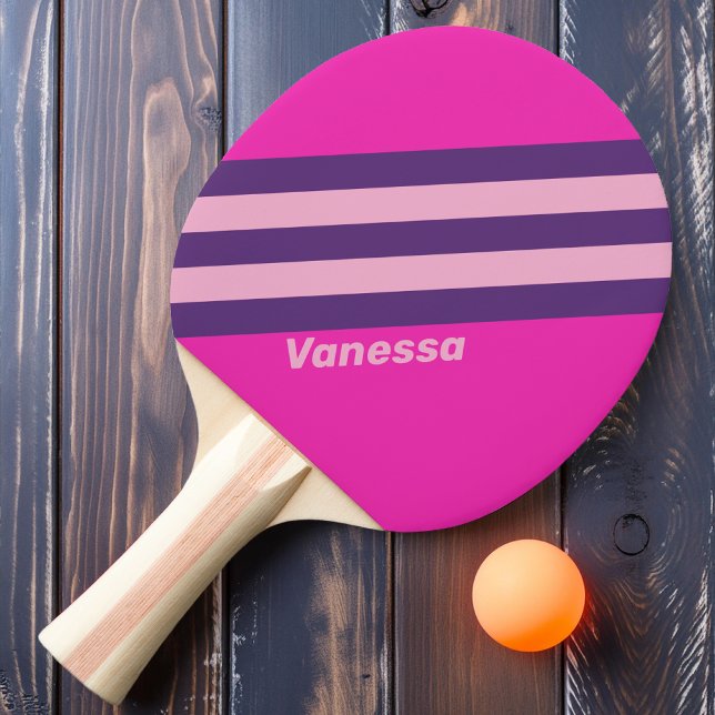 Retro Pink Sky Stripes with Name Ping Pong Paddle (Creator Uploaded)