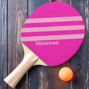 Retro Pink Sky Three Stripes with Name Ping Pong Paddle