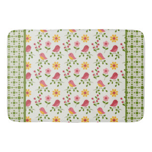 Retro Pink Spring Birds Panel  Bath Mat