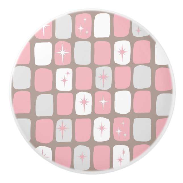 Retro Pink Starbursts Ceramic Knob (Front)