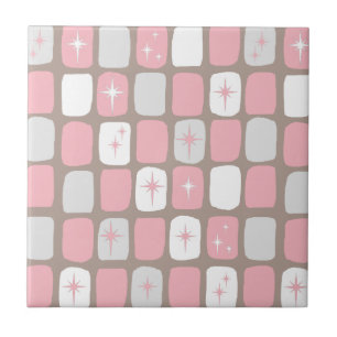 Retro Pink Starbursts Ceramic Tile