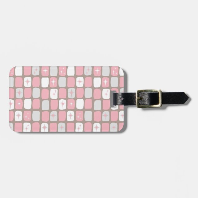 Retro Pink Starbursts Luggage Tag (Front Horizontal)