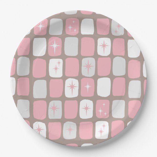 Retro Pink Starbursts Paper Plates (Front)