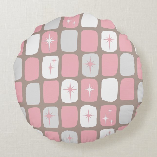 Retro Pink Starbursts Round Pillow (Back)