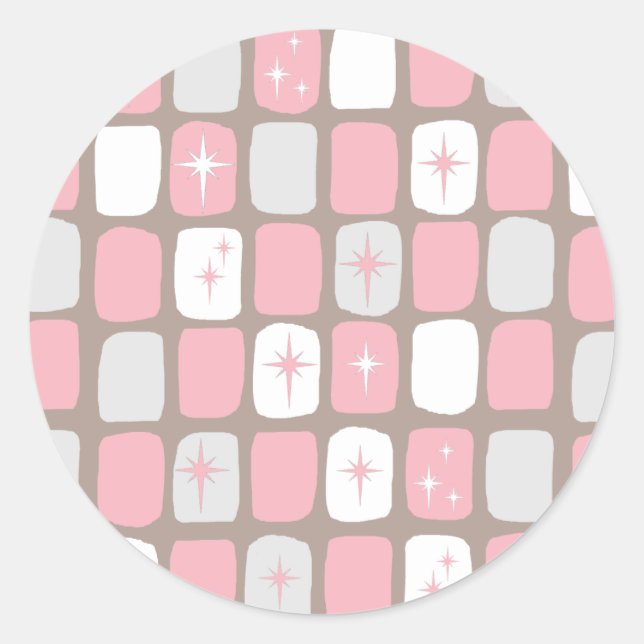 Retro Pink Starbursts Round Stickers (Front)