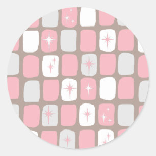 Retro Pink Starbursts Round Stickers