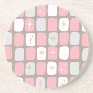Retro Pink Starbursts Sandstone Drink Coaster