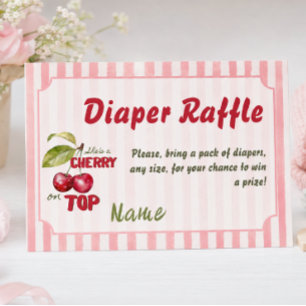 Retro Pink Stripe Cherry on Top Baby Shower Diaper Enclosure Card