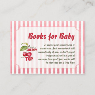 Retro Pink Stripe Cherry on Top Book Baby Shower Enclosure Card