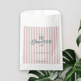 Retro Pink Stripe Green Bakery Cafe Logo Branded Favour Bag