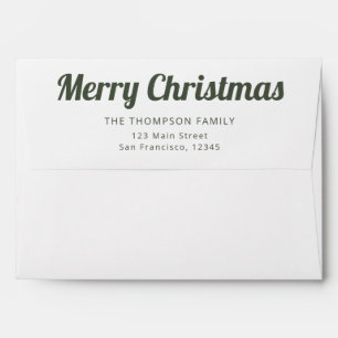 Retro Pink Stripes Inside Green Merry Christmas Envelope