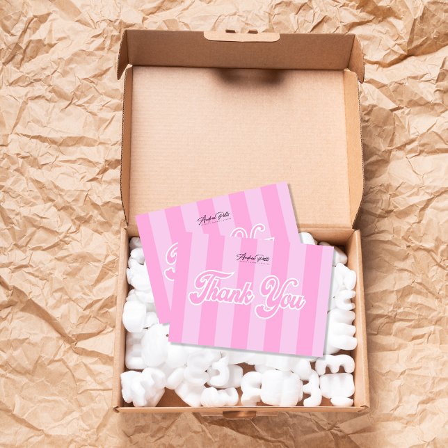Retro Pink Stripes Thank You Card (Creator Uploaded)