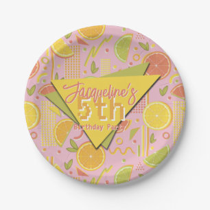 Retro Pink Summer Citrus Fruit Birthday Paper Plate
