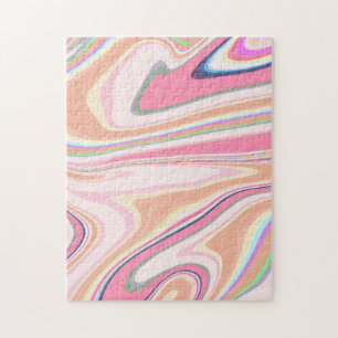 Retro Pink Swirl Liquid Painting Aesthetic Design Jigsaw Puzzle
