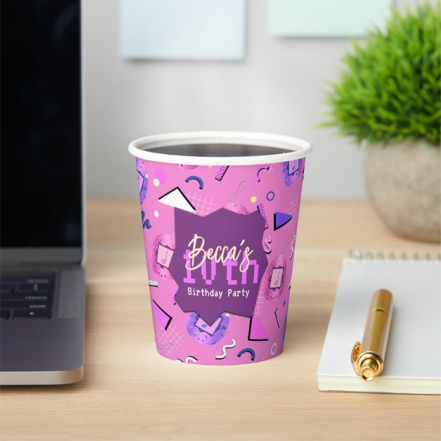 Retro Pink Tamagotchi Birthday Paper Cups (Insitu)