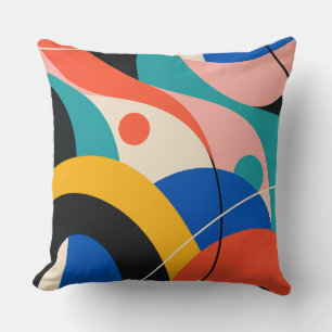 Retro Pink Teal Blue Geometric Abstract Cushion