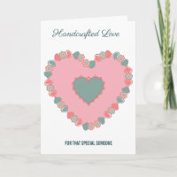 Retro Pink & Teal Floral Heart Romantic Greeting
