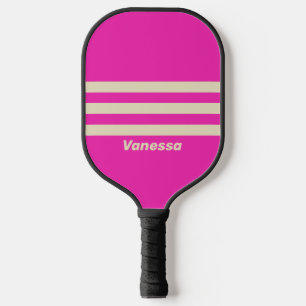 Retro Pink Three Across Striping with Name Pickleball Paddle